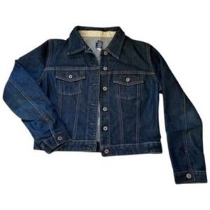 Gap Vintage Womens Dark Wash Denim Trucker Jacket Indigo Blue Cotton Blend Large